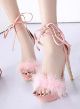 High Heels Plateau Sandalen Schnürschuhe Rosa